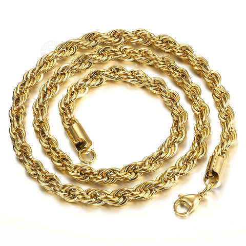 Image of New Fashion Twisted Rope Link Chain Gold Tone Stainless Steel Necklace for Men Unisex Chain Jewelry Gifts 22inch 3-7mm KNM178A