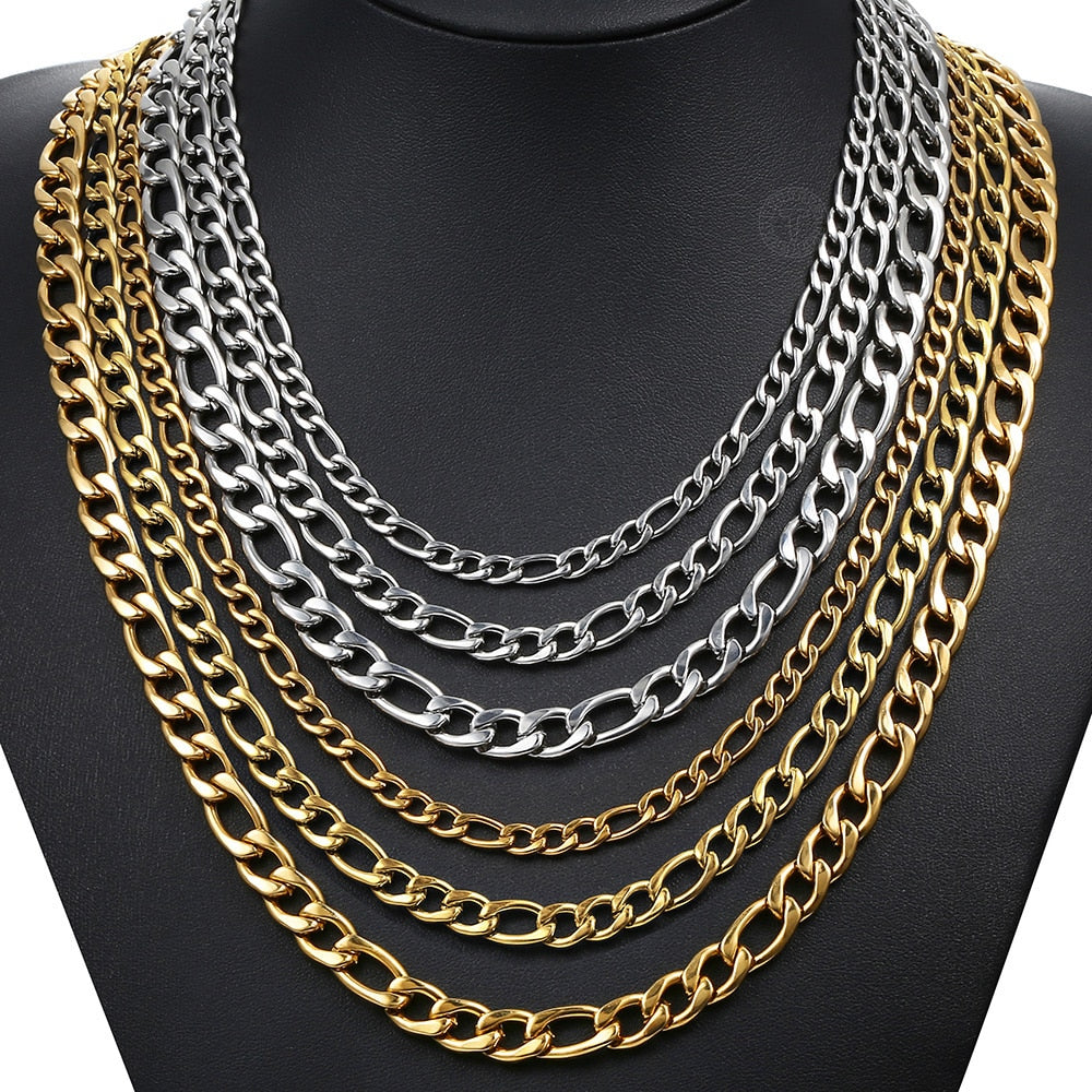 5/7/9mm Men's Stainless Steel Necklace Figaro Link Chain Choker for Men Women Gold Silver Color Solid Accessories Fashion KNM177