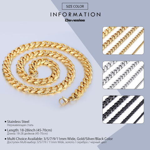 Image of Men's Hiphop Necklace Stainless Steel Curb Cuban Link Chain Gold Black Necklace for Men Jewelry Gift KNM08
