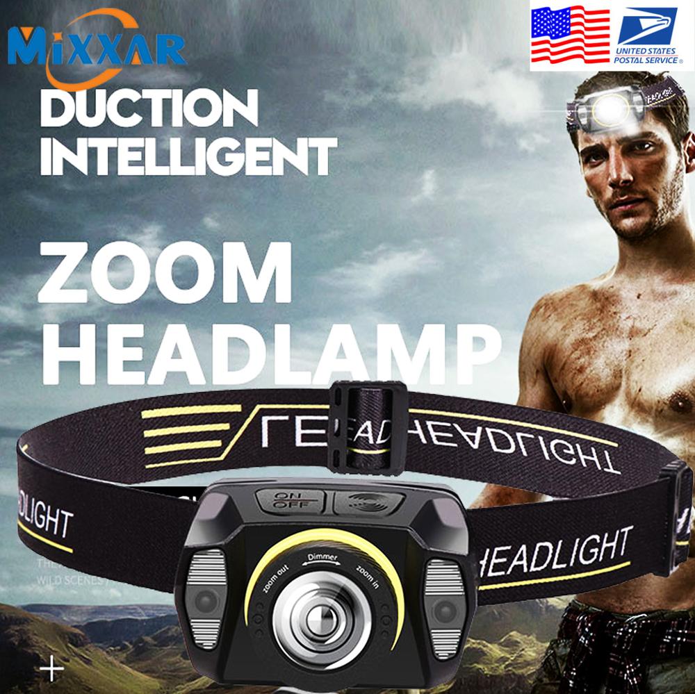 EZK20 5 Modes XPG LED Red Light Headlamp Built-in Battery Headlamp Rotate Zoom USB Sensor Headlight for Running