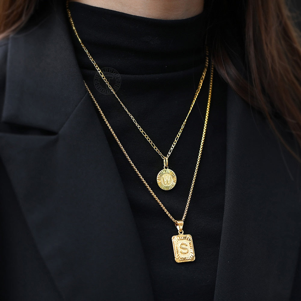 New Initial letter Name Pendant Necklace Gold 26 Letters Round Charm for Women Men Wholesale Pendant Jewelry GP418