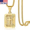 New Square Christian Cross Pendant Necklace Gold Color Jesus Christ Crucifix Charm Stainless Steel Box Chain for Men Women GP422