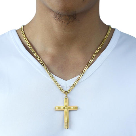 Image of Dropshipping Cross Pendant Necklace For Men Black Gold Silver color Stainless Steel Pendant Necklace Men Hip Hop Jewelry KP52