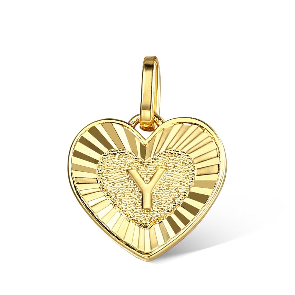New Heart Initial Letters Pendant A-Z 26 Charm For Women Men Gold Color Love Letter Fashion Jewelry Accessories GP419C