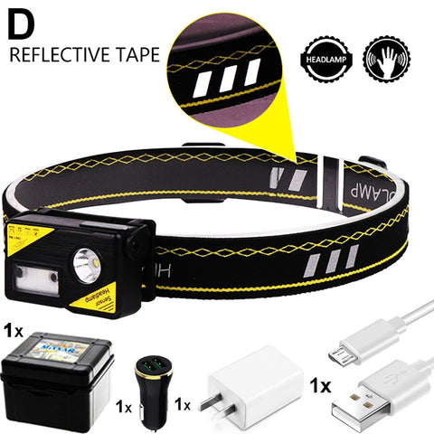 Image of EZK20 XPG LED EDC LED Headlamp Built-in Battery USB Sensor Headlight with Hat Clip Reflective Headband for Fishing