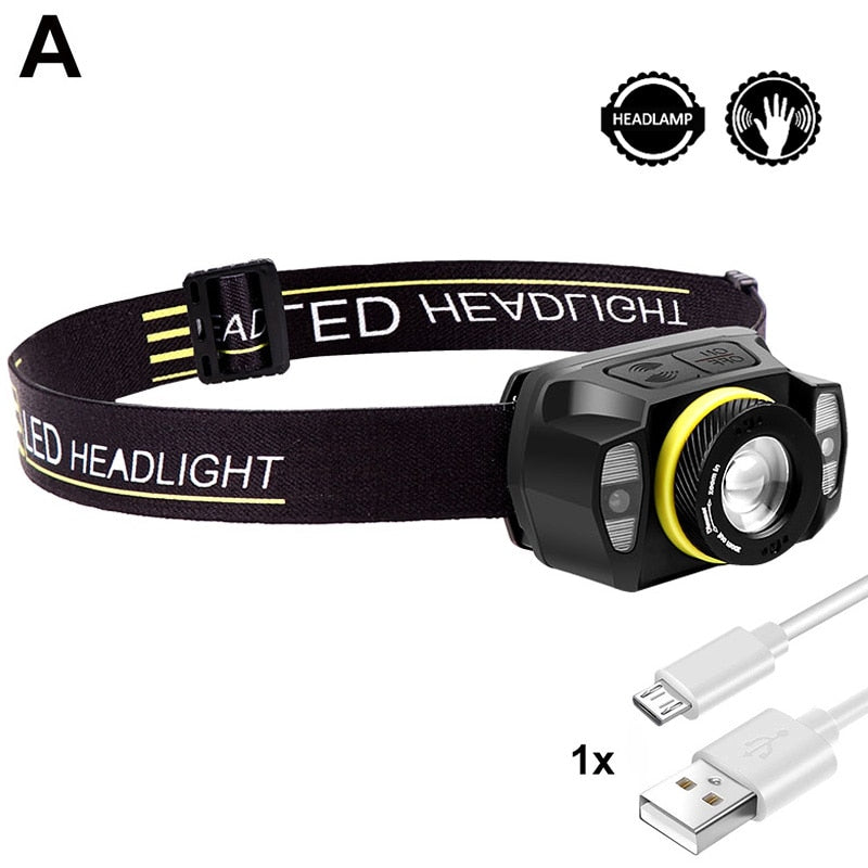EZK20 5 Modes XPG LED Red Light Headlamp Built-in Battery Headlamp Rotate Zoom USB Sensor Headlight for Running