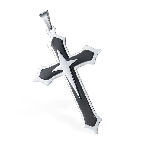 Image of Dropshipping Cross Pendant Necklace For Men Black Gold Silver color Stainless Steel Pendant Necklace Men Hip Hop Jewelry KP52