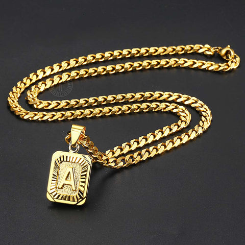 Image of Initial letter Pendant a b c Charm Gold Necklace for Women Men Cuban Link Chain Dropshipping GPM05C