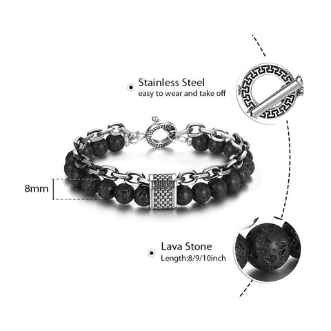 Image of Trendsmax Natural Map Stone Men's Beaded Bracelet for women Stainless Steel Bracelets Male Jewelry Tiger eye 8 9 10 inch DB33