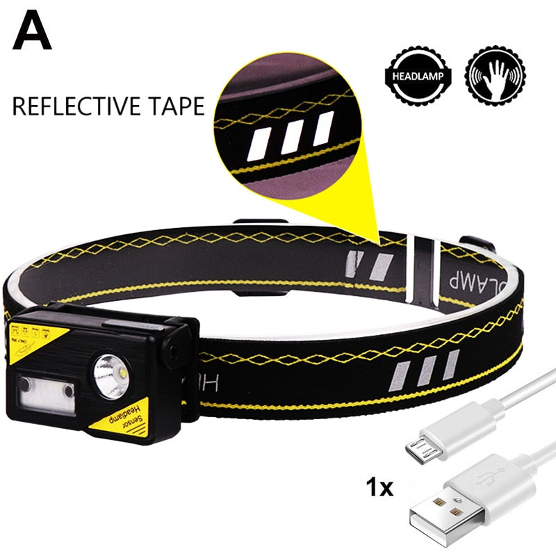 EZK20 XPG LED EDC LED Headlamp Built-in Battery USB Sensor Headlight with Hat Clip Reflective Headband for Fishing