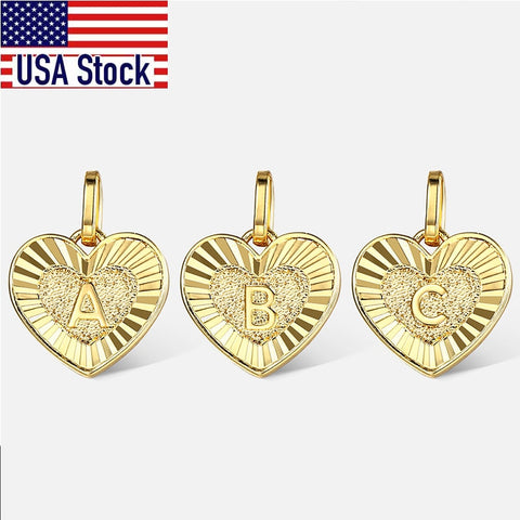 Image of New Heart Initial Letters Pendant A-Z 26 Charm For Women Men Gold Color Love Letter Fashion Jewelry Accessories GP419C