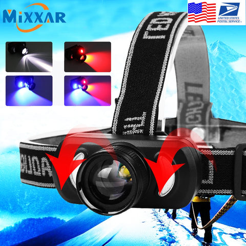Image of EZK20 LED Headlamp Red and Blue Built-in Battery USB Rechargeable Telescopic Zoom with Bicycle Clip for Biking