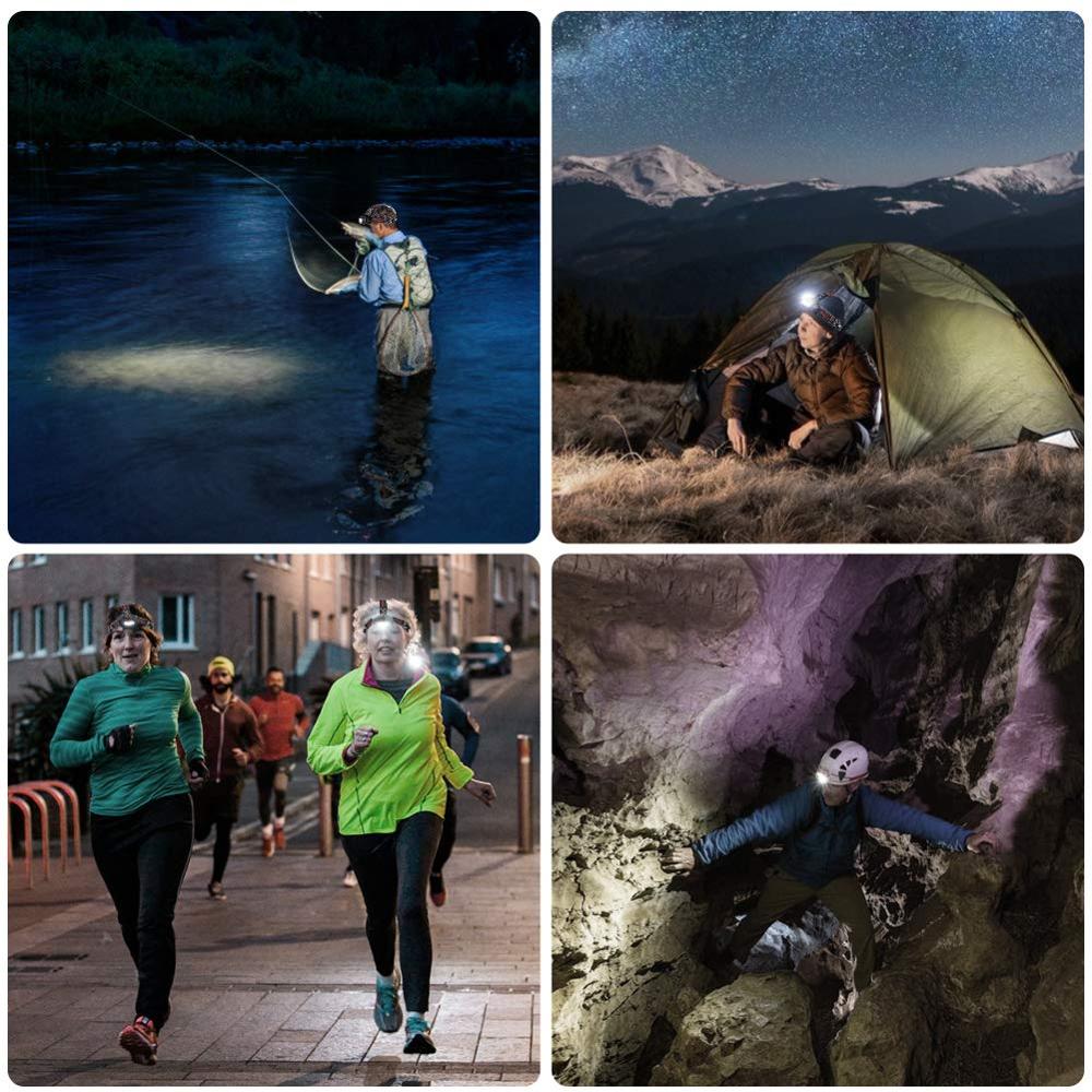 EZK20 COB Headlamp 8 Mode Red Green Light Rotatable T6 LED for Camping Hiking Fishing No 18650 Battery