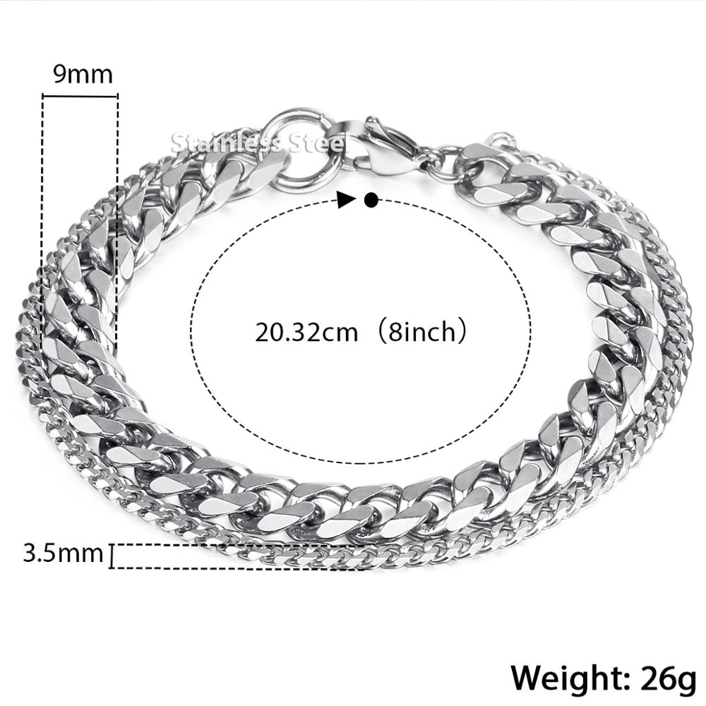 Unique Men's Bracelet Double Chain Bracelet Stainless Steel Wheat Box Chain Link Bracelets Male Jewelry Dropshipping DB75