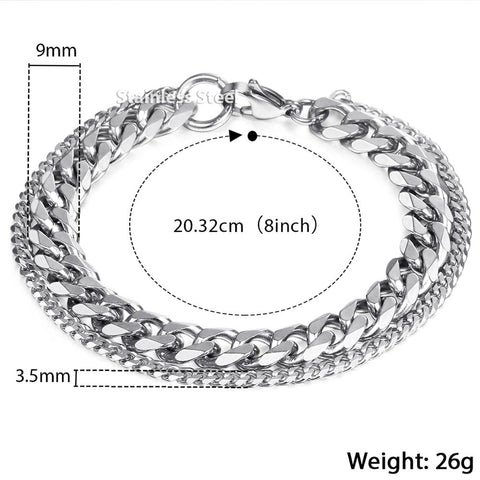 Image of Unique Men's Bracelet Double Chain Bracelet Stainless Steel Wheat Box Chain Link Bracelets Male Jewelry Dropshipping DB75