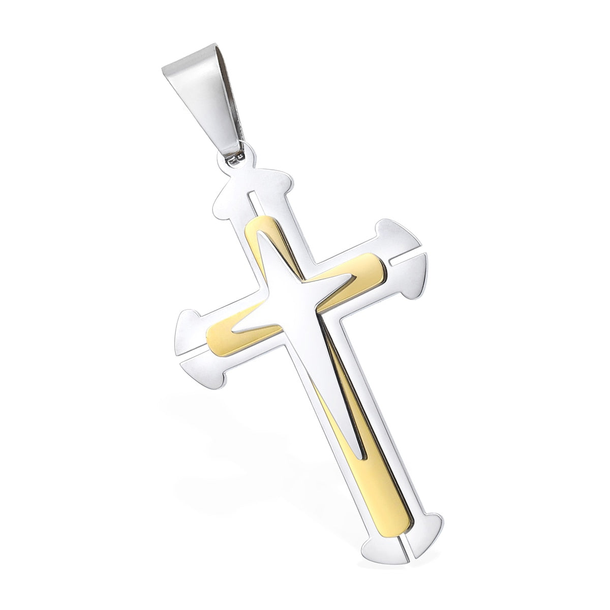 Dropshipping Cross Pendant Necklace For Men Black Gold Silver color Stainless Steel Pendant Necklace Men Hip Hop Jewelry KP52