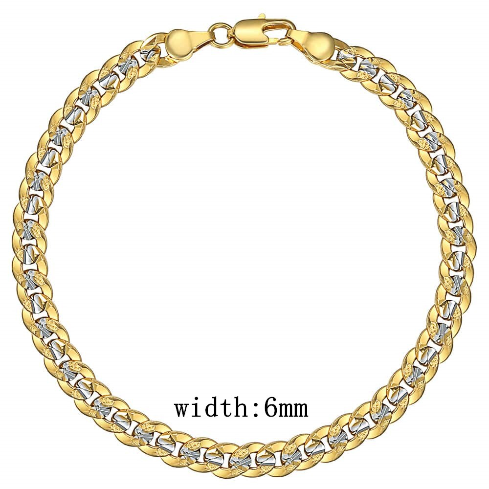 Men's Bracelet 4mm 6mm Cuban Link Chain Yellow Gold Mix Silver Color Bracelet for Women Men fashion 2020 Jewelry Gift GB94A