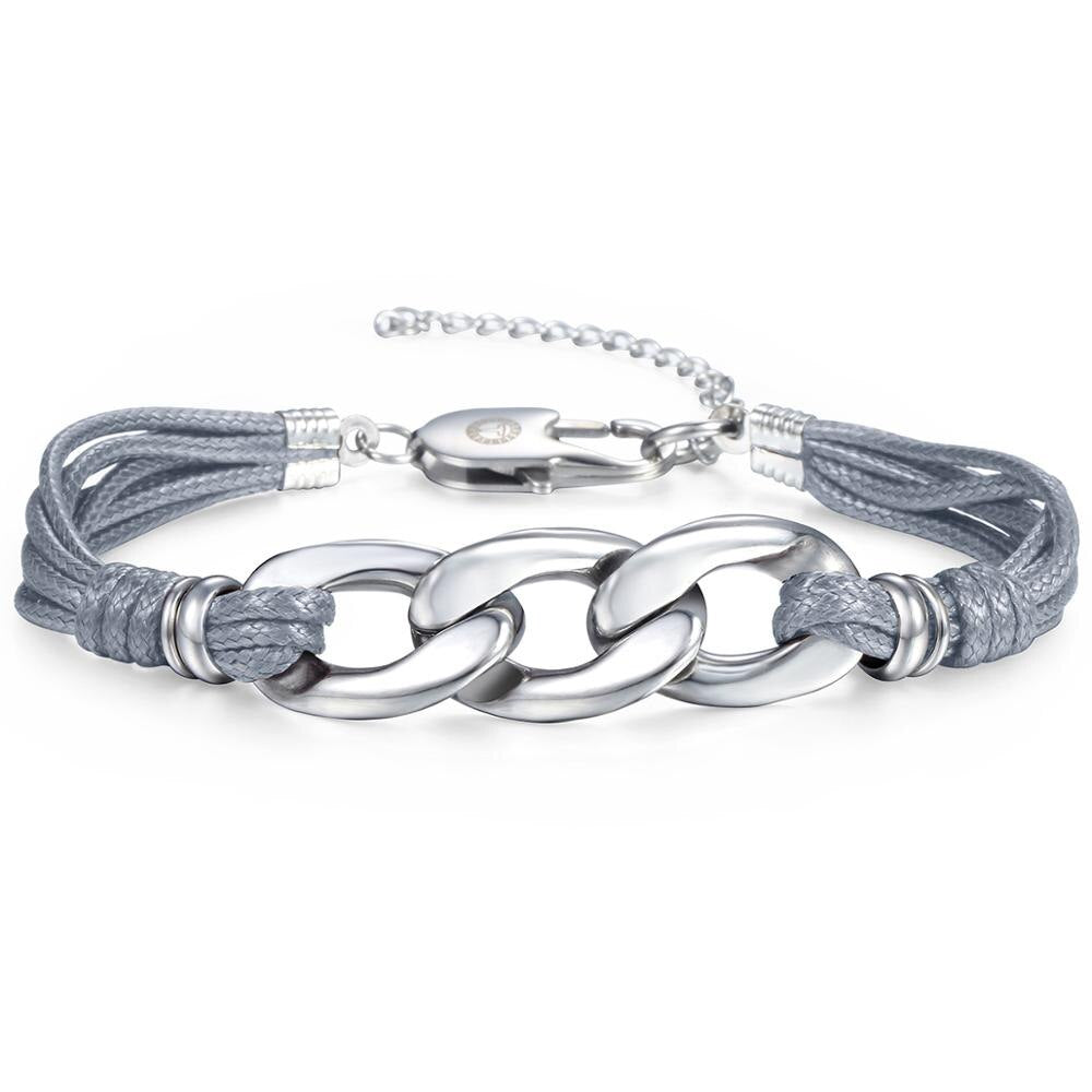 Fashion Cable Curb Link Chain Leather Stainless Steel Bracelet for Womens Mens Adjustable Casual Bracelet US stock DLB01