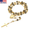 6mm Rosary Jesus Christ Cross Pendant Necklace Gold Black Tone Stainless Steel Bead Long Chain Women Men Fashion Jewelry KN434