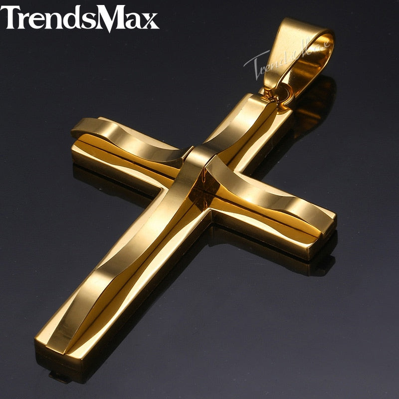 Dropshipping Cross Pendant Necklace For Men Black Gold Silver color Stainless Steel Pendant Necklace Men Hip Hop Jewelry KP52