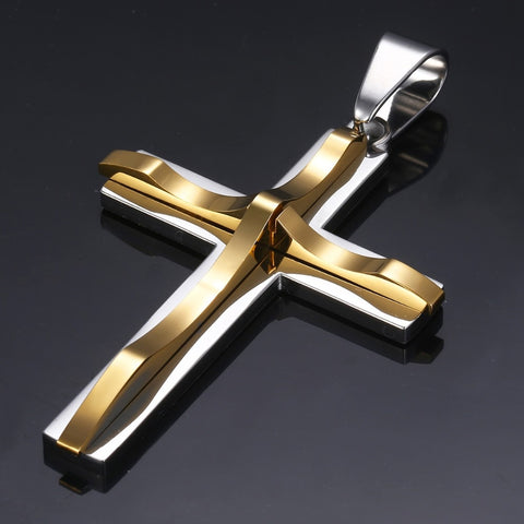 Image of Dropshipping Cross Pendant Necklace For Men Black Gold Silver color Stainless Steel Pendant Necklace Men Hip Hop Jewelry KP52