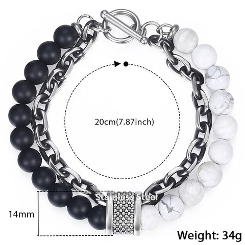Image of Trendsmax Natural Map Stone Men's Beaded Bracelet for women Stainless Steel Bracelets Male Jewelry Tiger eye 8 9 10 inch DB33