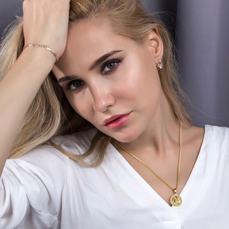 Men's Women's 12 Horoscope Zodiac Sign Gold Pendant Necklace Aries Leo Wholesale Dropshipping 12 Constellations Jewelry GPM24
