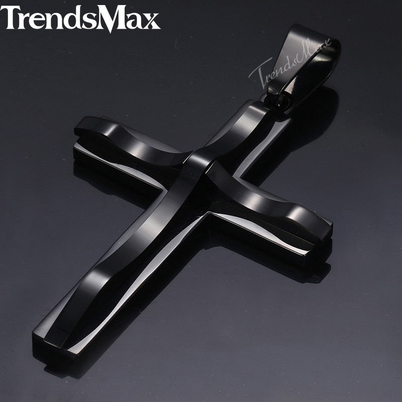 Dropshipping Cross Pendant Necklace For Men Black Gold Silver color Stainless Steel Pendant Necklace Men Hip Hop Jewelry KP52