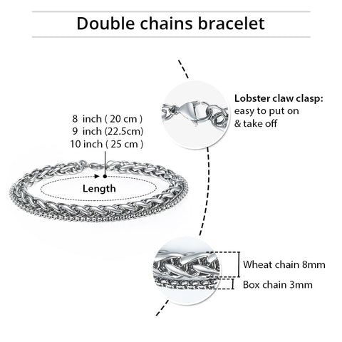 Image of Unique Men's Bracelet Double Chain Bracelet Stainless Steel Wheat Box Chain Link Bracelets Male Jewelry Dropshipping DB75