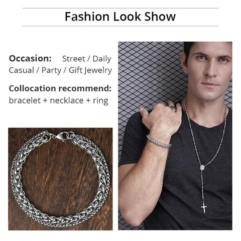 Image of Unique Men's Bracelet Double Chain Bracelet Stainless Steel Wheat Box Chain Link Bracelets Male Jewelry Dropshipping DB75