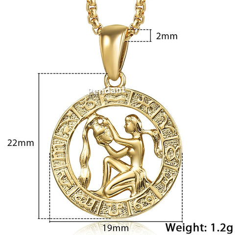 Image of Men's Women's 12 Horoscope Zodiac Sign Gold Pendant Necklace Aries Leo Wholesale Dropshipping 12 Constellations Jewelry GPM24