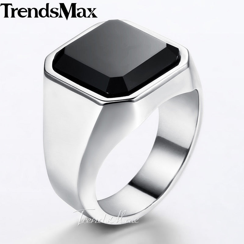 Men's Ring Rock Punk Smooth 316L Stainless Steel Black CZ Gold Silver Color Hip Hop Rings For Men Party Jewelry Wholesale KHRM63