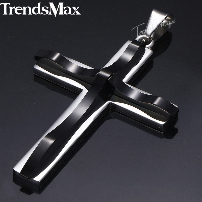 Dropshipping Cross Pendant Necklace For Men Black Gold Silver color Stainless Steel Pendant Necklace Men Hip Hop Jewelry KP52