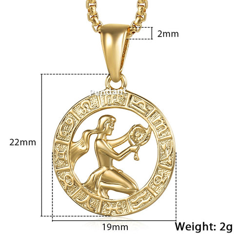 Image of Men's Women's 12 Horoscope Zodiac Sign Gold Pendant Necklace Aries Leo Wholesale Dropshipping 12 Constellations Jewelry GPM24