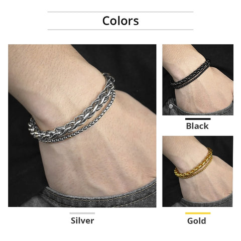 Image of Unique Men's Bracelet Double Chain Bracelet Stainless Steel Wheat Box Chain Link Bracelets Male Jewelry Dropshipping DB75