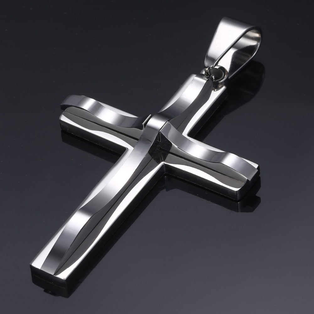 Dropshipping Cross Pendant Necklace For Men Black Gold Silver color Stainless Steel Pendant Necklace Men Hip Hop Jewelry KP52