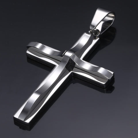 Image of Dropshipping Cross Pendant Necklace For Men Black Gold Silver color Stainless Steel Pendant Necklace Men Hip Hop Jewelry KP52