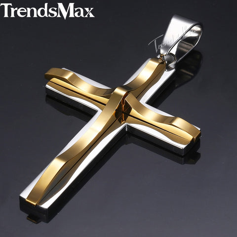 Image of Dropshipping Cross Pendant Necklace For Men Black Gold Silver color Stainless Steel Pendant Necklace Men Hip Hop Jewelry KP52