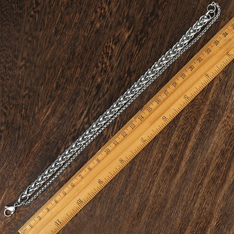 Image of Unique Men's Bracelet Double Chain Bracelet Stainless Steel Wheat Box Chain Link Bracelets Male Jewelry Dropshipping DB75