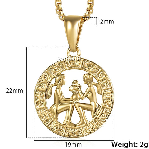 Image of Men's Women's 12 Horoscope Zodiac Sign Gold Pendant Necklace Aries Leo Wholesale Dropshipping 12 Constellations Jewelry GPM24