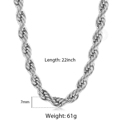 Image of New Fashion Twisted Rope Link Chain Gold Tone Stainless Steel Necklace for Men Unisex Chain Jewelry Gifts 22inch 3-7mm KNM178A