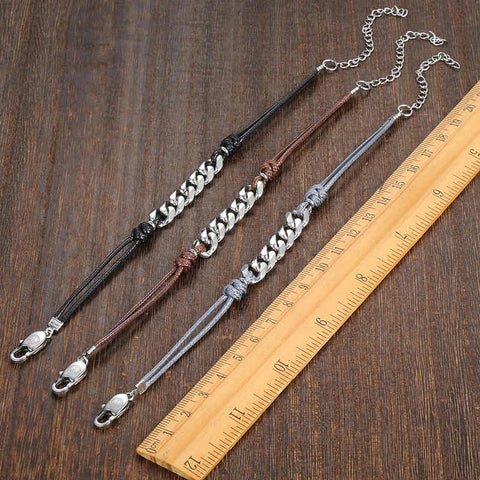 Image of Fashion Cable Curb Link Chain Leather Stainless Steel Bracelet for Womens Mens Adjustable Casual Bracelet US stock DLB01