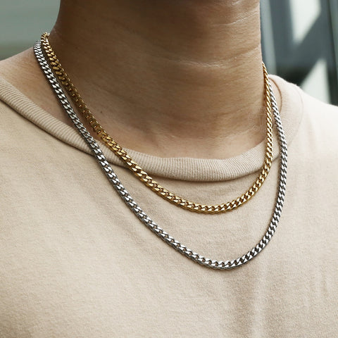 Image of Size 3-9mm Men's Necklace Stainless Steel Cuban Link Chain Gold Black Silver Color Male Jewelry Gifts for Men KNM07
