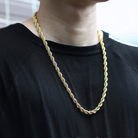 Image of New Fashion Twisted Rope Link Chain Gold Tone Stainless Steel Necklace for Men Unisex Chain Jewelry Gifts 22inch 3-7mm KNM178A