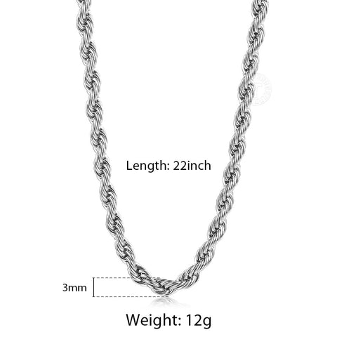 Image of New Fashion Twisted Rope Link Chain Gold Tone Stainless Steel Necklace for Men Unisex Chain Jewelry Gifts 22inch 3-7mm KNM178A