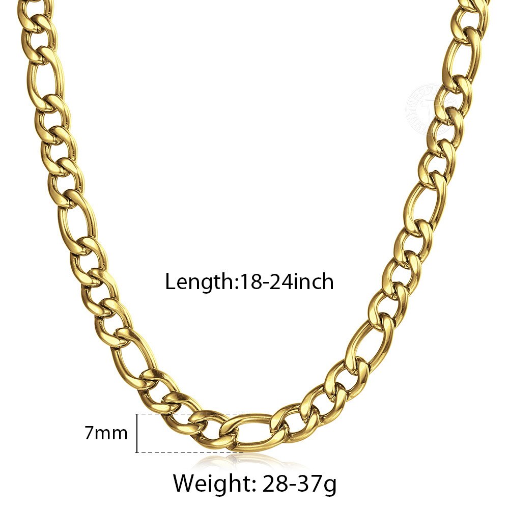 5/7/9mm Men's Stainless Steel Necklace Figaro Link Chain Choker for Men Women Gold Silver Color Solid Accessories Fashion KNM177