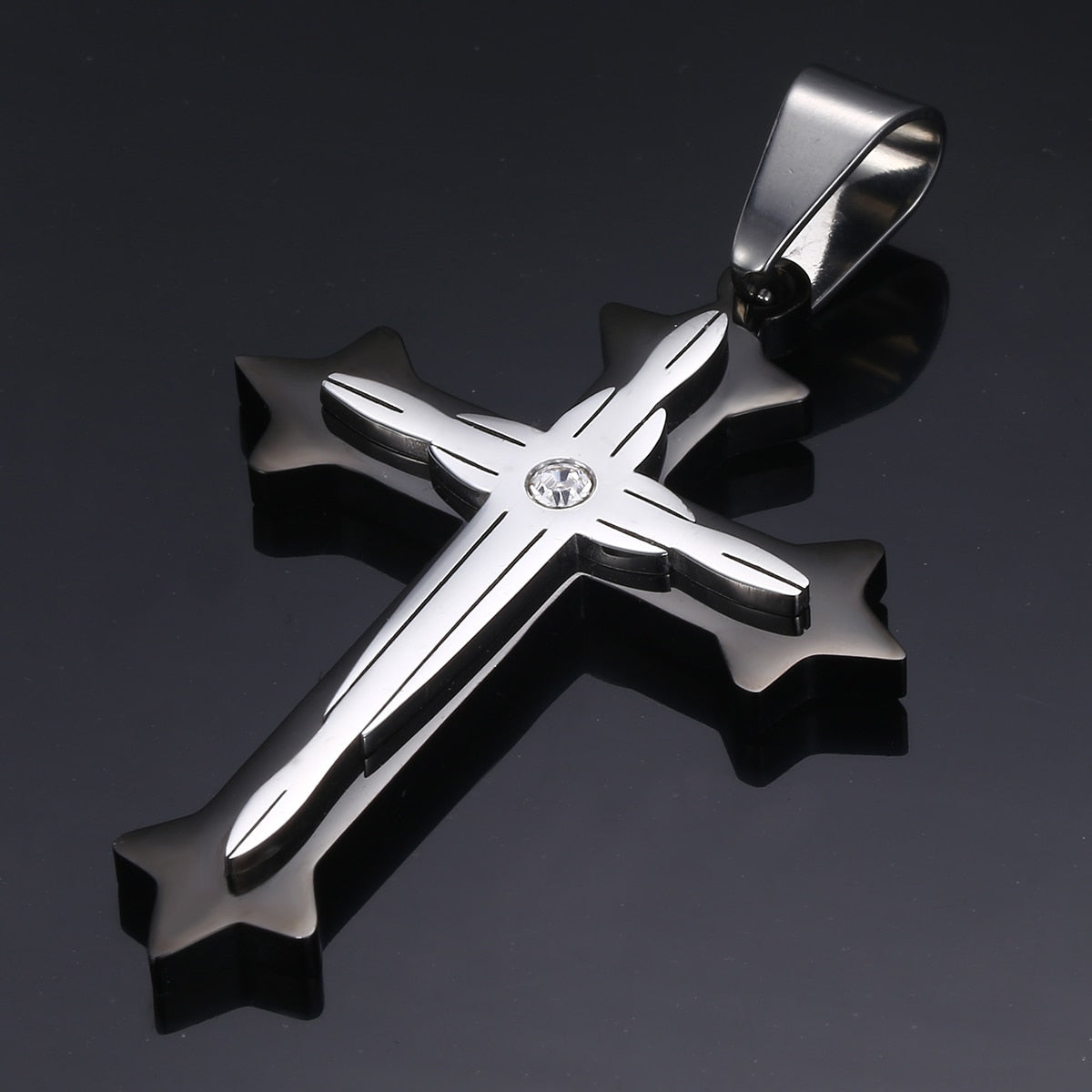 Dropshipping Cross Pendant Necklace For Men Black Gold Silver color Stainless Steel Pendant Necklace Men Hip Hop Jewelry KP52