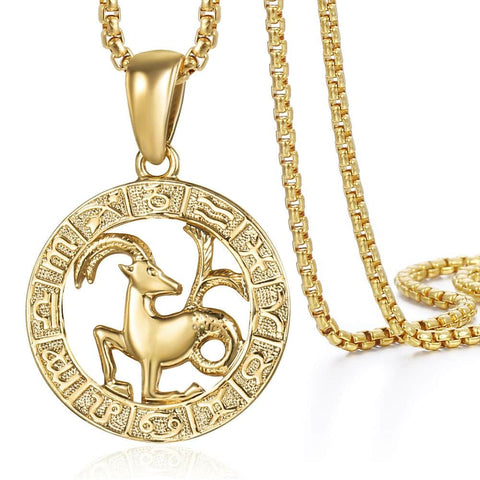 Image of Men's Women's 12 Horoscope Zodiac Sign Gold Pendant Necklace Aries Leo Wholesale Dropshipping 12 Constellations Jewelry GPM24