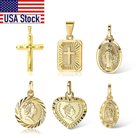 Image of 2020 New Gold Color Pendant Necklace for Women Men  Jesus Cross Queen Elizabeth Portrait Charm Fashion Jewelry Accessories GPM01