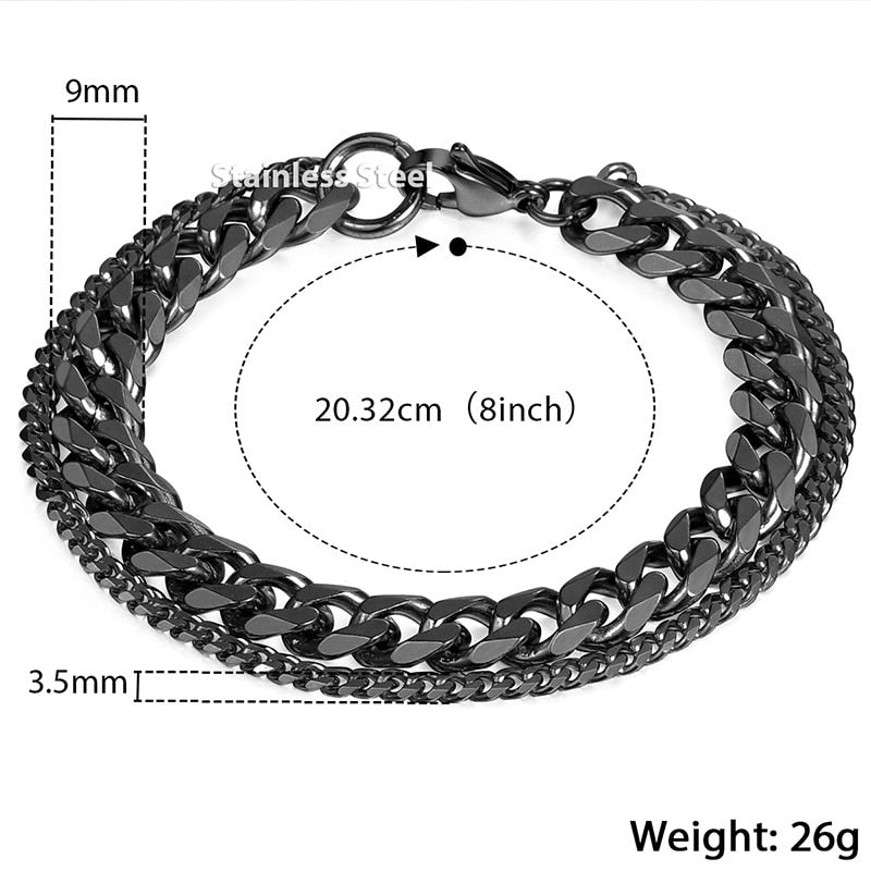 Unique Men's Bracelet Double Chain Bracelet Stainless Steel Wheat Box Chain Link Bracelets Male Jewelry Dropshipping DB75